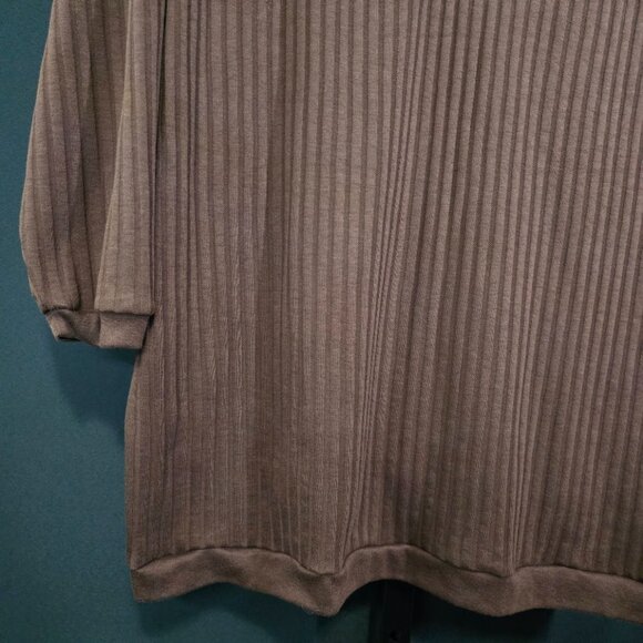 Vintage Ribbed Knit Tunic Top Womens Plus 2X Brown 90s Oversized Polo Grunge - Picture 3 of 5